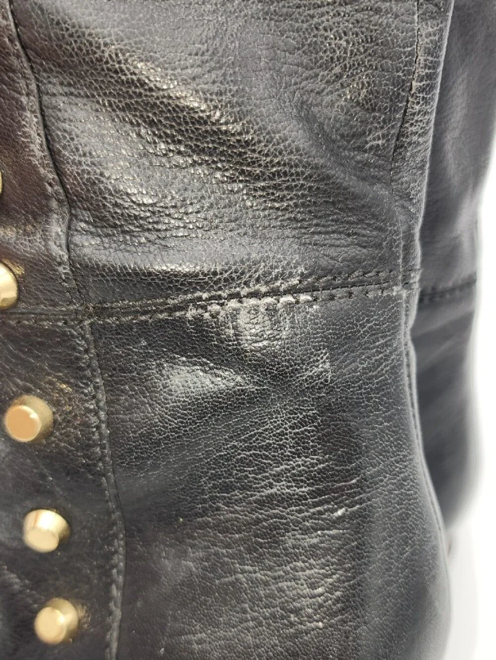 Michael Kors Black Leather Over-the-Knee Boots with Gold Studs